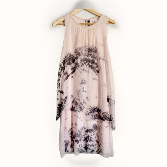 Luna Luz Medium Silk Dress Blush Gray Tie Dye Layered Hem Fairy Soft Girl Flowy - Picture 1 of 9
